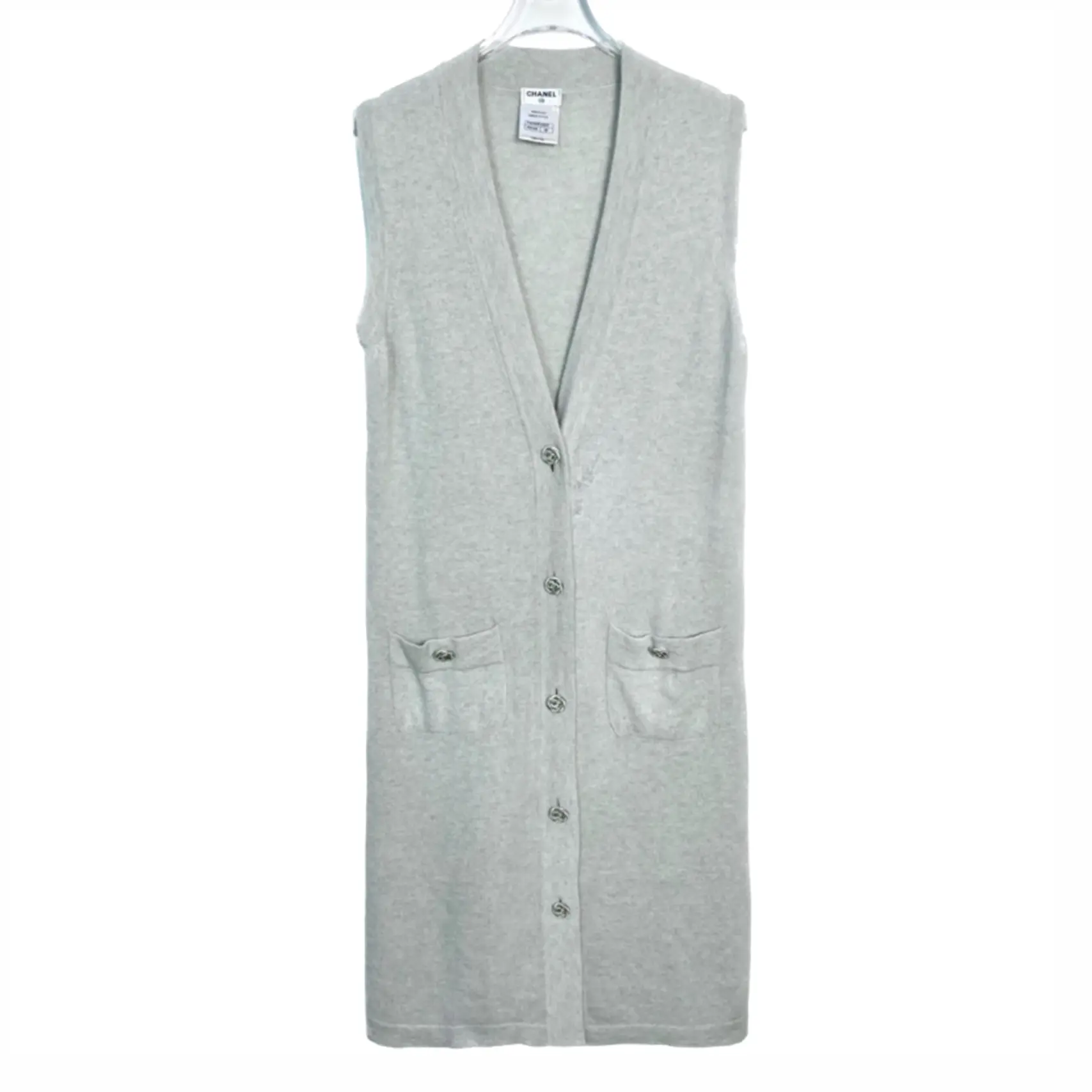 RDLT— Chanel Light Grey Sleeveless Knit Cardigan Size 38