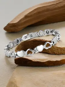 Women's Silver Color Heart-Shaped Bracelet, Eco-Friendly Alloy Material, Fashionable Design, Perfect Gift for Any Occasion, Stackable Bracelets