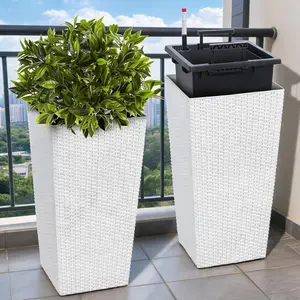 GARVEE Self-Watering Tall Wicker Planter Set – 22.5" & 24" Large Heavy Duty Outdoor Flower Pots with Drainage – Modern Design for Patio, Porch, Garden, Front Door, Indoor & Herb Garden Decor – Durable, Effortless Plant Care