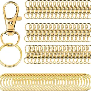 100 Pcs Gold Swivel Clasps with Key Chains Lobster Claw Hooks for Keychains Jewelry Crafts