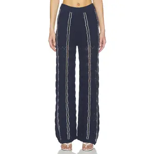 Central Park West Amber Novelty Stitch Sweater Pant in Navy