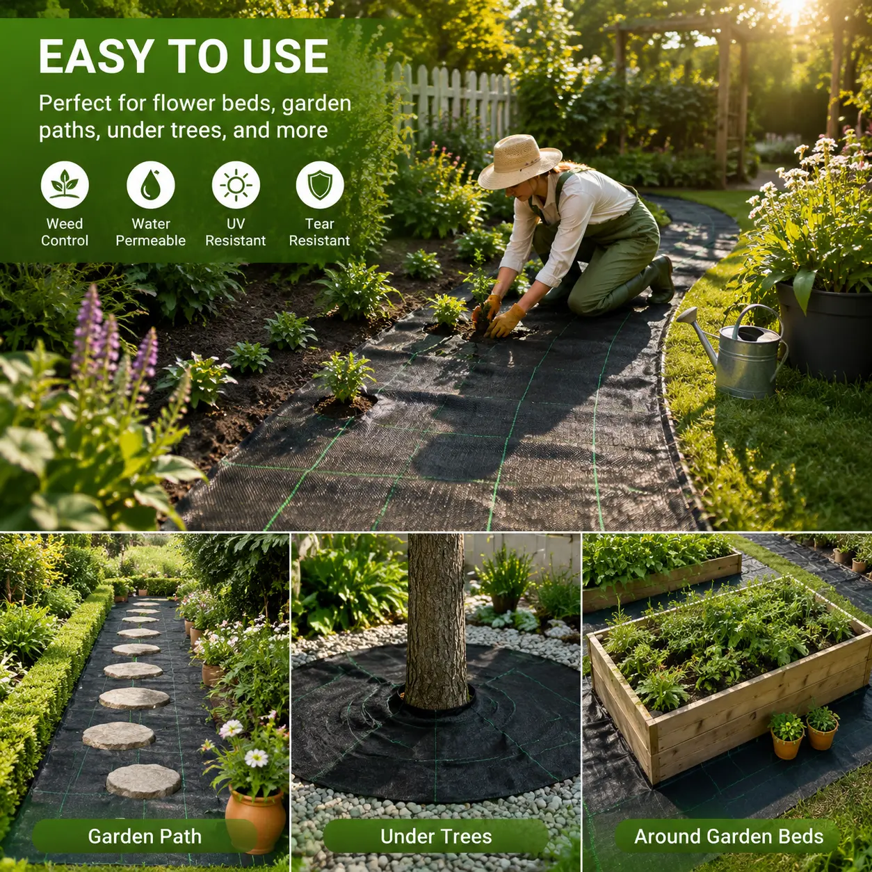 Heavyweed control fabric set, 5 ft x 100 ft, includes 20 ground stakes and a pair of gloves; durable gardening weed cover fabric suitable for gardens, vegetable gardens, orchards, courtyard landscaping, prevents weed growth, enhances plant care efficiency