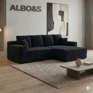 AI.BO&S Modern Modular Corduroy Cloud Sofa - Black L-Shaped 3-Seater Sectional with Chaise, Trending Living Room Furniture & Convertible Sofa Bed Design