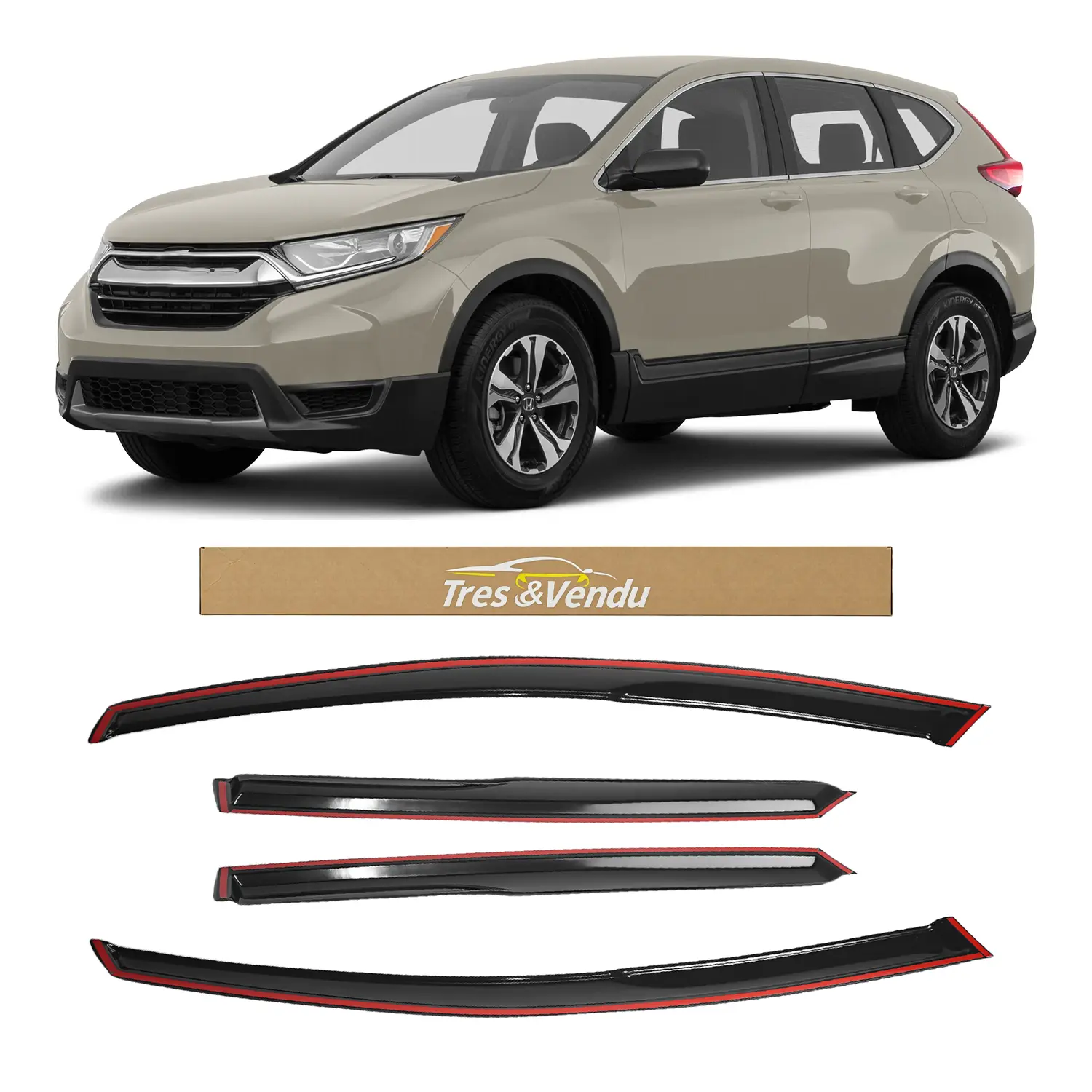 Tresvendu-For Honda CRV 4 Door SUV 2012-2017，4X Out-Channel Window Visors,with Water Channels，Tape-on,Smoke# Rain guard# Rainproof#Sun Shade#UV Protection# Easy-Install # Vent Shades# Car Windshield# Car Weather Shields# Wind Deflector