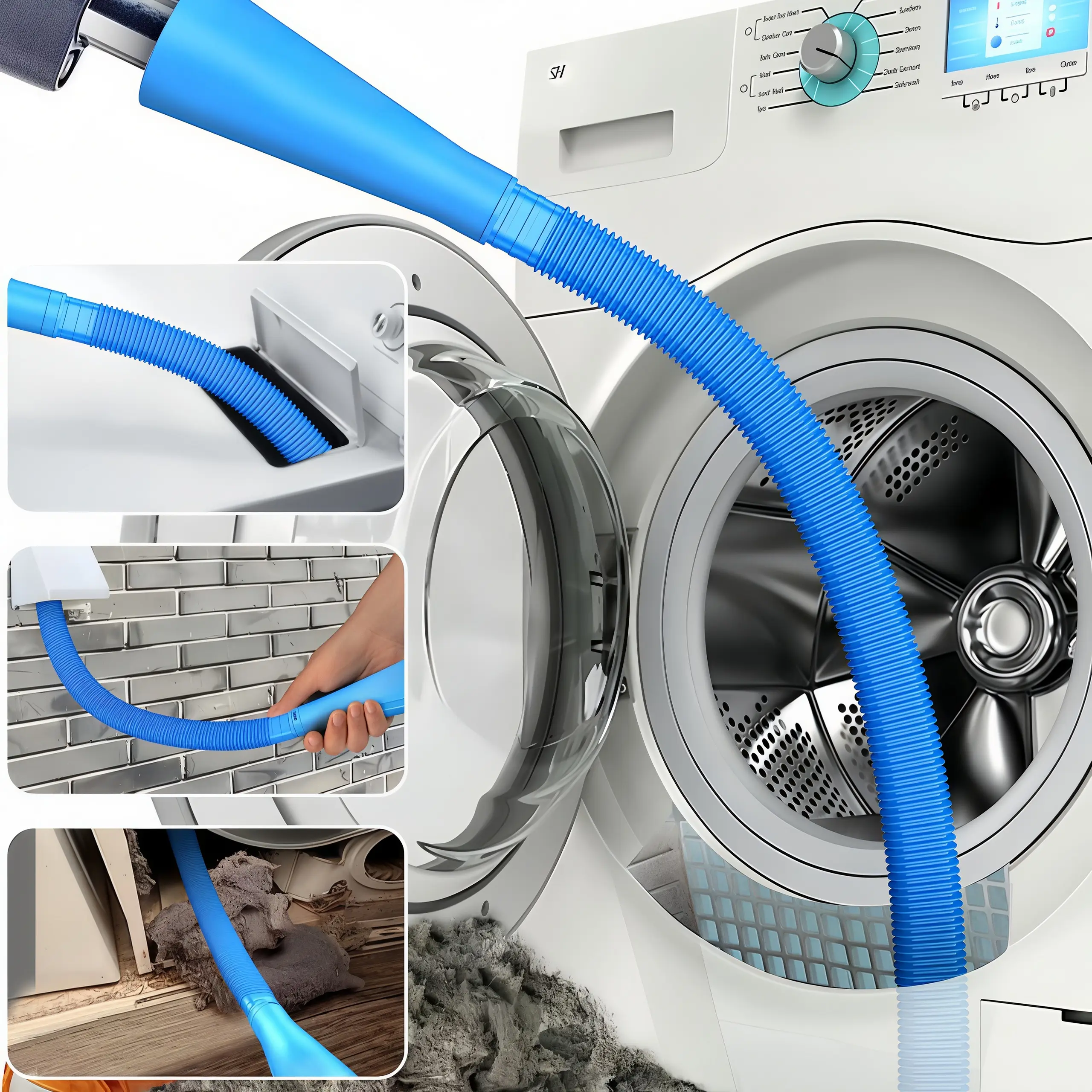 LMMAKE 1PC Dryer Lint Vacuum Attachment - 3rd Gen Flexible Extension Hose, Dryer Vent Cleaning Accessory, Adjustable Length, Customizable Suction Control (3 Suction Levels), Durable Blue Plastic, for Hard-To-Reach Spots