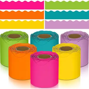 6 Rolls 196.8 ft 2.25 Inches Scalloped Trim Spring Classroom Bulletin Board Borders, Bulletin Board Decorations for School Whiteboard Chalkboard Wall, Summer Color