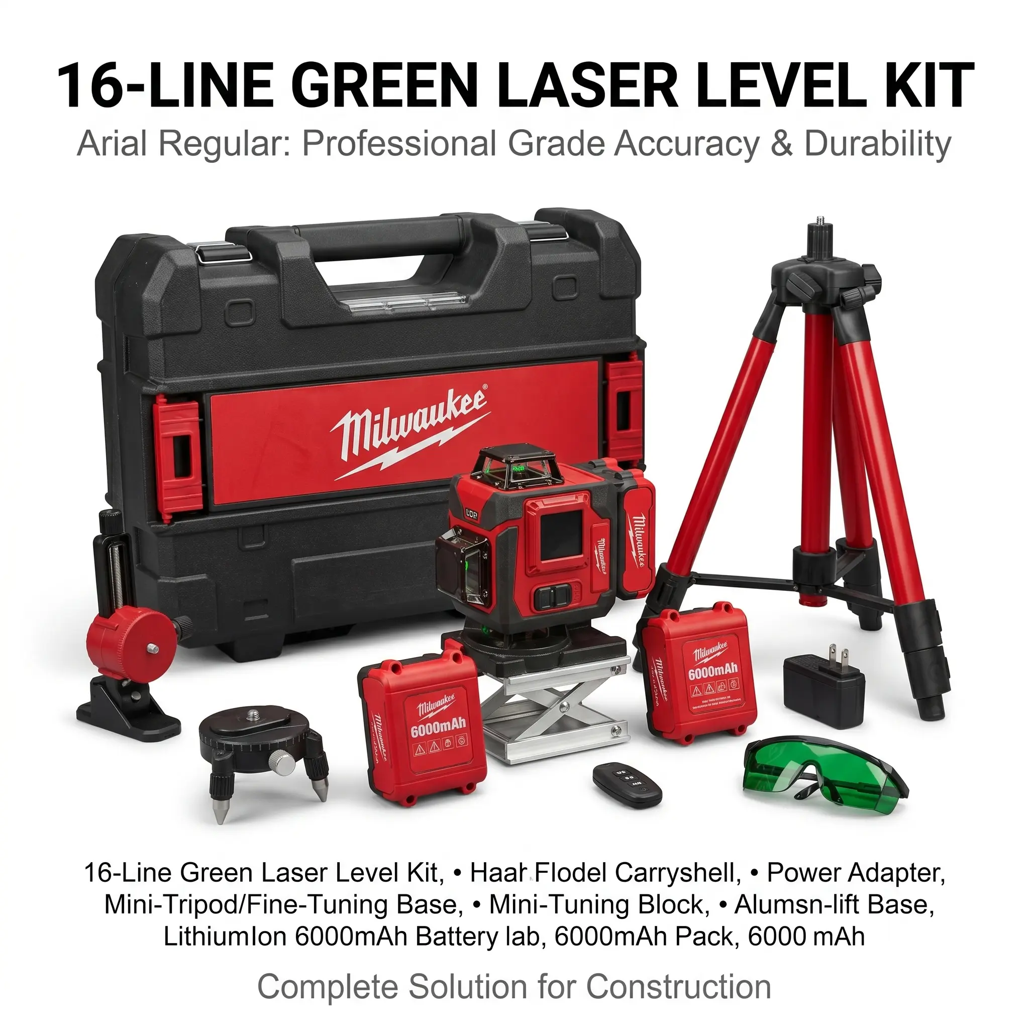 Milwaukee 16-Line Laser Level ±0.3mm/10m Green Beam | Self-Leveling Complete Kit For Construction job site home diy project vertical cross precise finder tile work horizontal garage outdoor survival gear stud