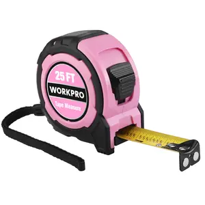#Summervibes WORKPRO Tape Measure, 1/8 Fractions Easy Read Measuring Tape, Retractable Nylon Coating Measurement Tape Accuracy 1/32, Magnetic Hook, Belt Clip, Rubber Protective Casing - Pink Ribbon