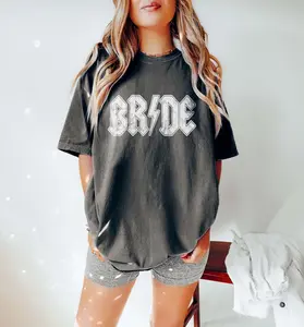 Women's Distressed Edgy Rock T-Shirt, Short-Sleeve Crewneck Round Neck Fitted Top, Casual Party Wear for Brides