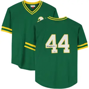 Reggie Jackson Oakland Athletics Autographed Green Mitchell & Ness Replica Batting Practice Jersey - Fanatics Authentic Certified - MLB Memorabilia