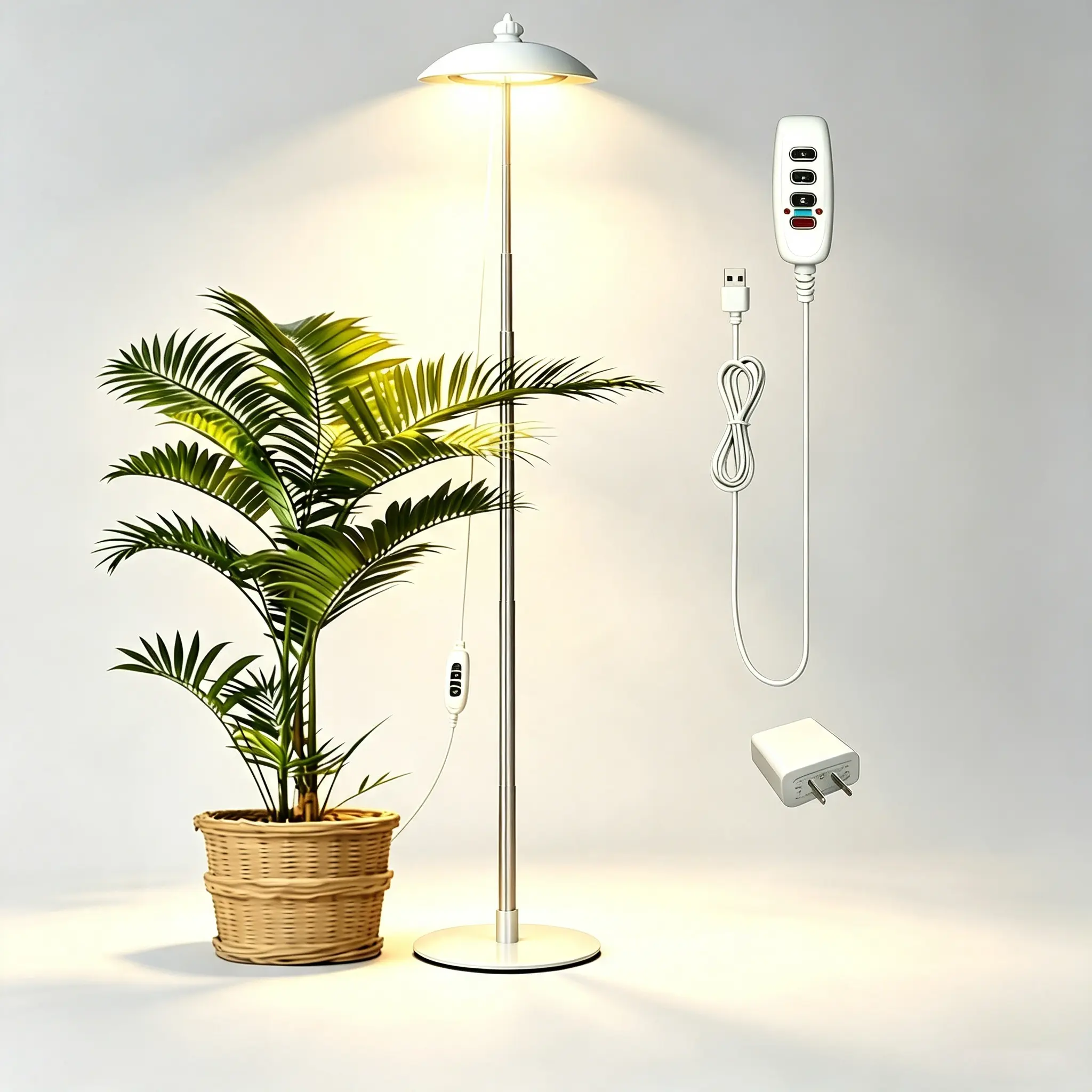 Quplavo 15W LED Grow Light for Indoor Plants, Full Spectrum Plant Lamp with Metal Umbrella Shape Fixture, Retractable Design & Auto Timer. Adjustable Plant Light for Home Gardening, Greenhouse, Seed Starting, Herbs, Flowers and Succulents