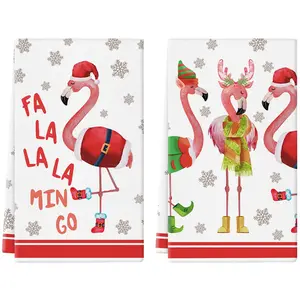 Flamingo Kitchen Towels Christmas 18 x 26 Inch Set of 2 Dish Towels Hand Towels for Winter Holiday Home Indoor Bathroom Party Dining Decor Gifts