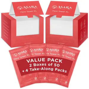 Asara Disposable Face Towel XL Facial Wipes - Organic Vegan Biodegradable Face Towels - Just Add Water for Makeup Remover Wipes - Sensitive Skin Face Wipes - Clean Daily Facial Towelettes (100 Count)