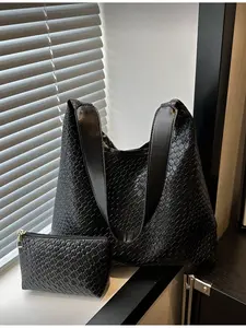 Women Fashion Crescent Woven Crossbody Bag with Detachable Coin Wallet