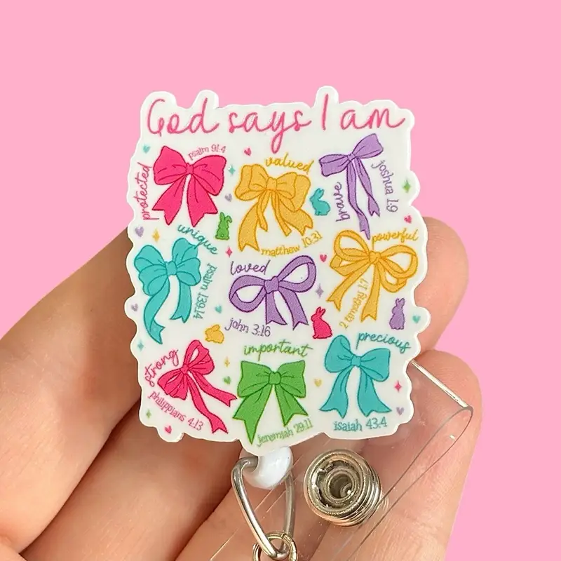 Glitter My Badge God says I am badge reel for nurse and student nurse. Badge clip Badge pull - Retractable swivel clip with a 360 rotation. Great gift