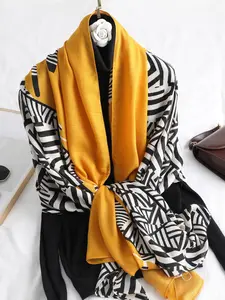 Women's Bohemian Style Scarf, Smooth Polyester Fiber, Large Size, Striped Pattern, Breathable Lightweight, Beach Travel & Daily Fashion