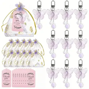 36pcs Butterfly Pendant Keychain Set, Includes 12 Keychains, 12 Organza Bags, 12 Thank You Cards, Perfect for Gifts & Decor