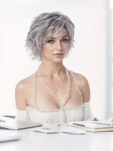 Women Synthetic Hair Wig, Short Curly Design with Bangs, Gradient, Daily Wear Fashion Natural Look Comfortable Fit