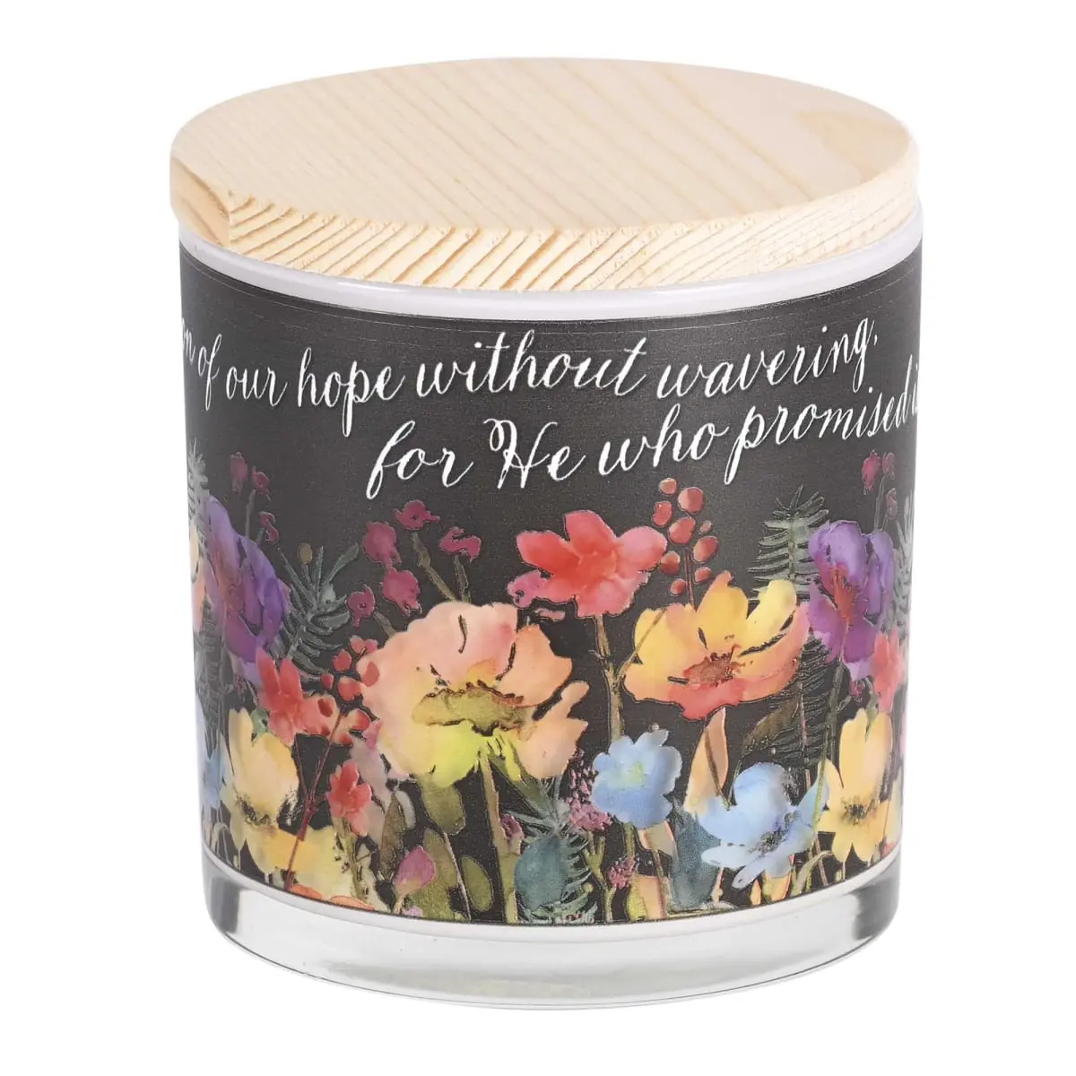 13oz Multi-Wick Multi-Wood Cotton Soy Candle with 360 Stand & Lid, Floral Scent "Let Us Hold Fast" Hebrew Verse, 50hr Burn Time, 4in Diameter, Home Fragrance Decor Decoration, Baptism Gift for Female (CNDLG-41)