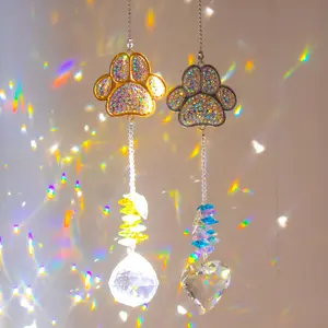 Paw Print Sun Catcher Crystals Prisms Hanging Garden Decor Hanging Room Decor Pet Memorial Gifts Dog Remembrance Gift Loss Sympathy Rainbow Maker Suncatcher for Window Friend Birthday