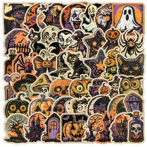 50pcs Vintage Halloween Stickers for Scrapbooks Journals Laptops Water Bottles Cars, Positive Message Gifts Based on Belief Design