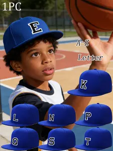 1PC Kids 8-16Y A-Z Initial Letter Pattern Adjustable Flat Brim Cap,Hip Hop Snapback Hat, Street Style Daily Wear Sun Protection Baseball Cap for Outdoor & Daily Use