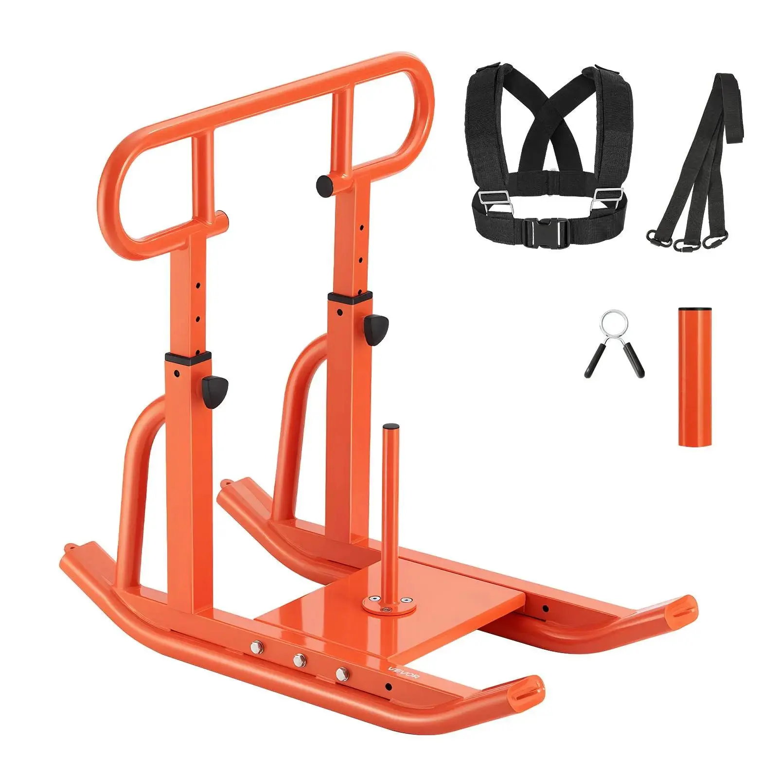 【Summerfinds】VEVOR Weight Sled,  Steel Power Sled, Fitness Training Sleds for Athletic Exercise Speed Improvement, Workout Equipment with Adjustable Height Handle, Compatible with 1/2 in Weight Plates, Orange