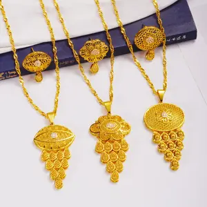 Women's 2-Piece Copper-Gold Plated Brass Jewelry Set - Female Elegant Minimalist Bridal Drop Earrings with Rhinestone Pendant Necklace, Daily Fashion Accessory, Romantic Gift Idea