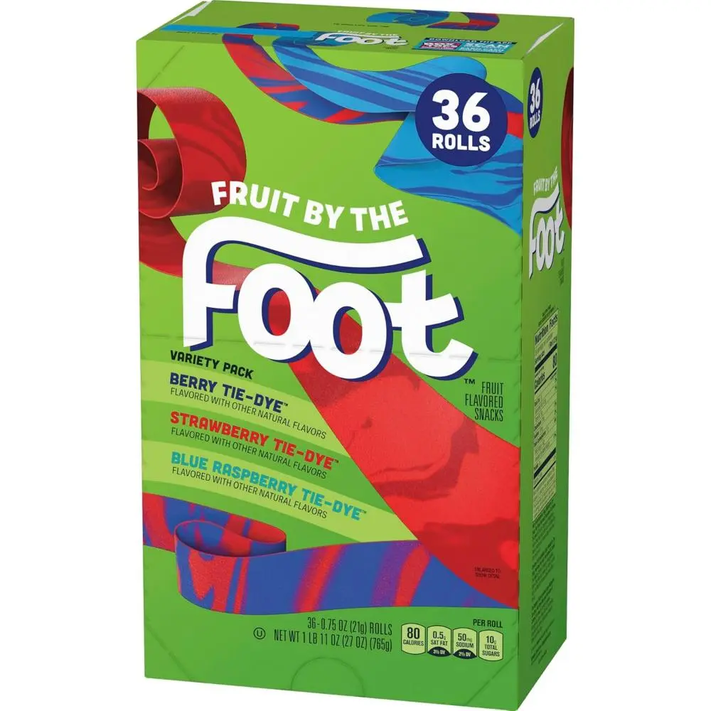 Fruit By The Foot Mixed Flavor Pack – Strawberry, Berry Tie-Dye & Color By The Foot, 36 Rolls Fun Chewy Snacks