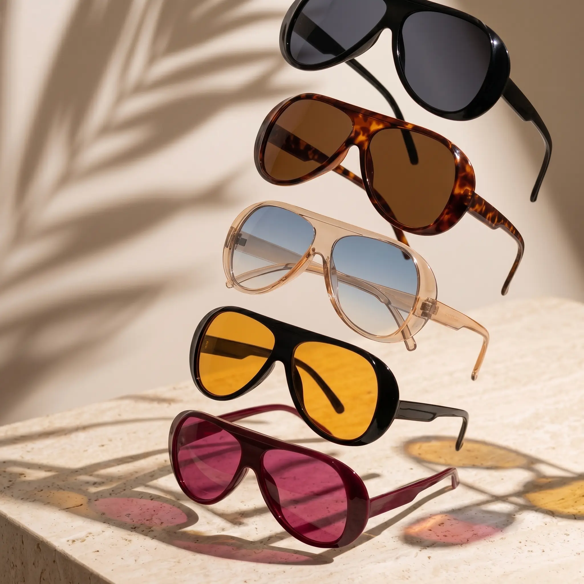 5-Pack Oversized Unisex Sunglasses, Casual Trendy Leopard Print & Solid Color Stylish Shades, Lightweight Plastic Frame with UV400 Protection for Beach & Daily Vacation Wear, Cool Sunglasses, Modern Trendy Sunglasses Trendy Styling Sunglasses Outdoorfun S