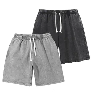 1/2 Pack Unisex Athletic Sweat Shorts Acid Washed Cotton Elastic Waist Drawstring Gym Workout Jogger Pants with Pockets