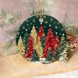 Christmas Tree Forest Ornament 2024 Round Ceramic Star Snowflake Xmas Keepsake for Christmas Tree Winter Holiday Gift for Women Men Xmas Hanging
