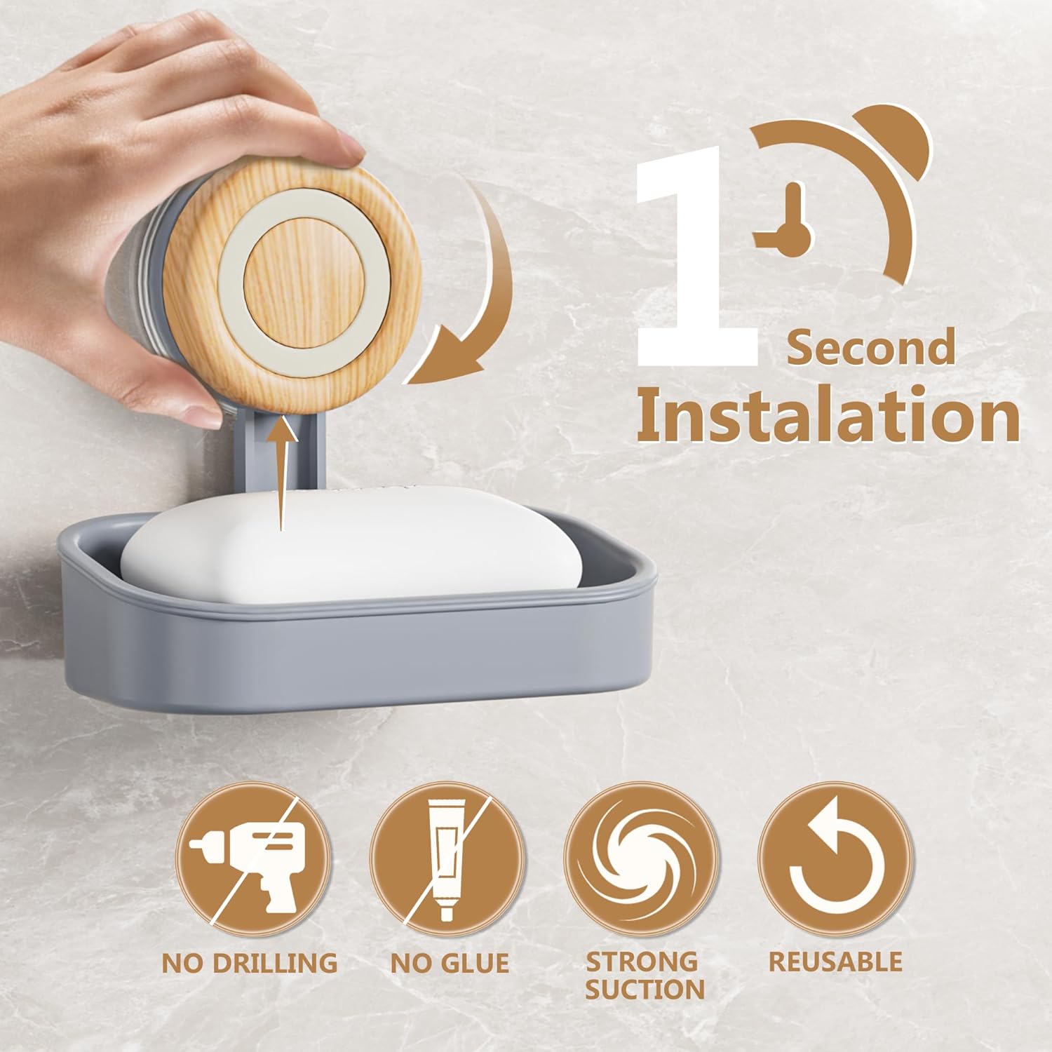 Double Layer Soap Dish for Shower 2 Pack, Wall Mounted Bar Soap Holder Suction Cup 2 Layer Self Draining Soap Case Sponge Holder for Shower Bathroom, Tub and Kitchen Sink, Grey