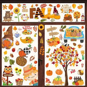 Fall Window Clings for Glass Autumn Window Clings Double Sided Truck Pumpkin Maple Leaves Decals Stickers for Autumn Thanksgiving Harvest Fall November Decorations for Office