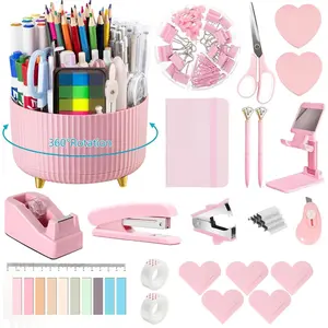 Office Supplies,Desk Accessories,with Stapler, Tape Dispenser,Desk Organizer,Folding Phone Holder,Pen,Journal Notebook,Scissor,Staple Remover,Staples,Clear Tape,Sticky Notes,Paper Clips,Bookmark,Ect