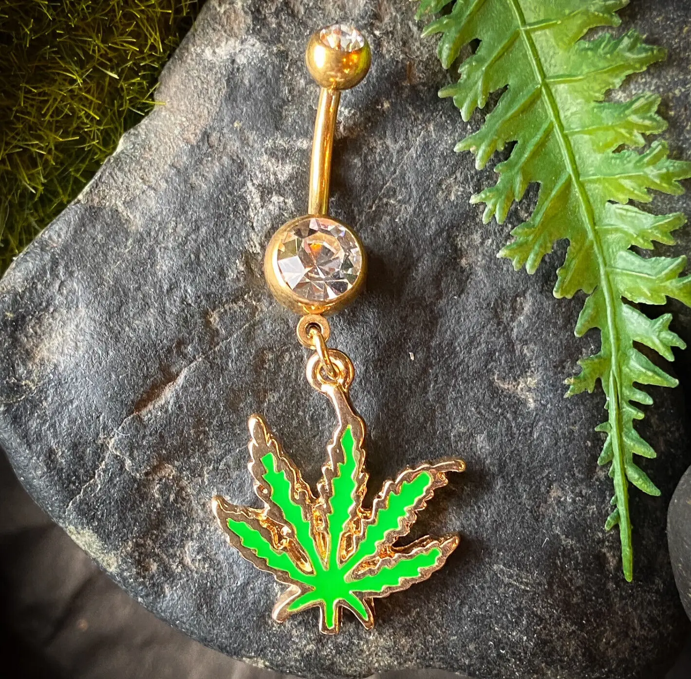 1pc Gold Pot Leaf Belly Ring Marijuana Navel Piercing Pierced Naval Body Jewelry