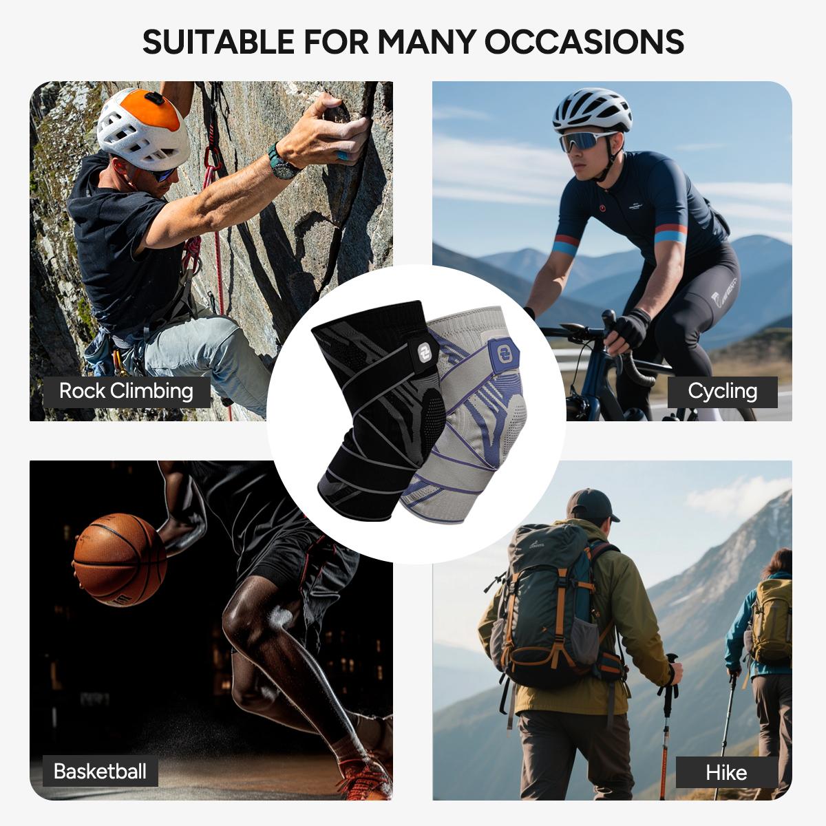 Nebility Mens Adjustable Compression Knee Brace with 360° Seamless Breathable Support, Non-Slip Design, Shock-Absorbing Pad, Elastic 4-Way Stretch Knit for Running, Hiking, Fitness and Knee Protection