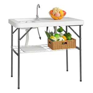 summervibes 101*65.5*92cm HDPE Rectangular With Barbed Wire Foldable Outdoor Fish Killing Table White