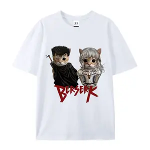 Dark Fantasy Anime Cat Meme Graphic Tee Black Swordsman Funny Weeb Gamer Gift