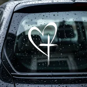 #SummerVibes Heart & Cross Pattern Car Sticker, Upgraded Big Car Decal(8.66'' × 5.91''), Mirror Tablet Sticker, Vinyl Die Cut Decal, Universal Car Exterior Accessories