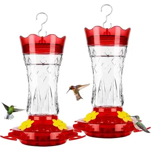 Hummingbird Feeders for Outdoors Hanging,  Glass Hummingbird Feeder, 4 Bee Guard Feeding Ports, Built-in Ant Moat, Leak Proof, 15 Ounces, Stars Decor, Red, 2 Pack, Gifts for Women Men