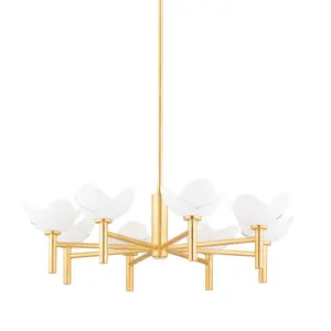 Dawson 8-Light Chandelier with Petal-Shaped Shades and Gold Leaf Arms for Contemporary Elegance