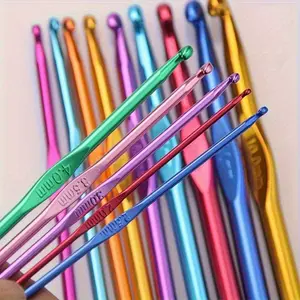 12-Piece Ergonomic Crochet Hook Set, Aluminum Hooks with Soft Comfortable Handles, Sizes 2.0-10mm, Ideal for Yarn Knitting, Blankets, Hats, Scarves, Sweaters, Crochet Items