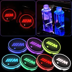 Bmw M Series Car Cup Holder Decorative Lights, 7 Color LED, Anti-Slip Design, USB Charging, Environment Atmosphere Lamp, Interior Accessories