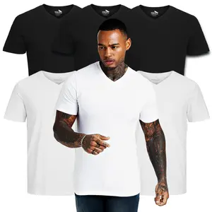 Mens V-Neck T-Shirt 100% Cotton Short-Sleeve Tee