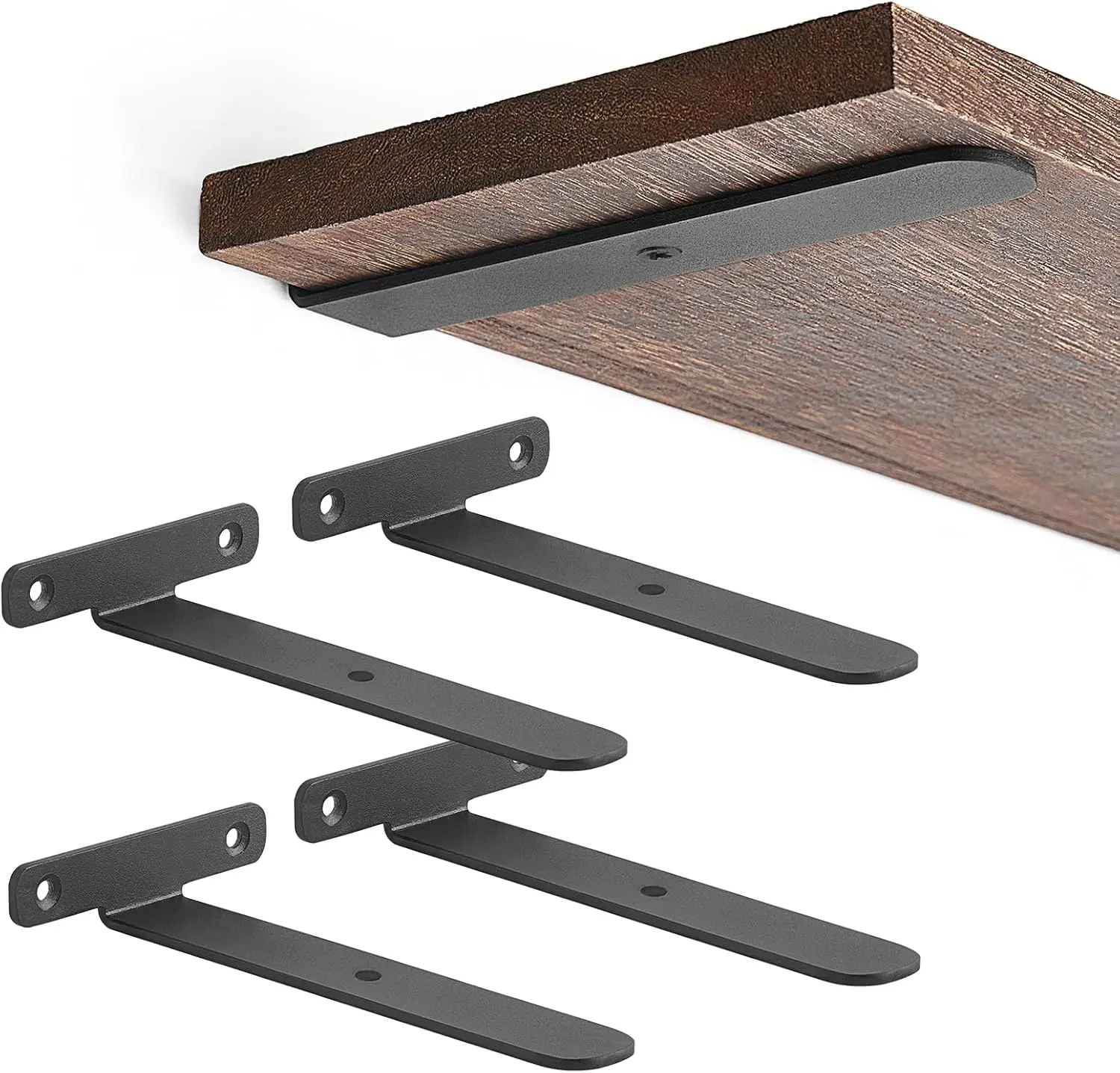 4 Pack Shelf Brackets Black Heavy Duty Metal Hidden L Bracket for Shelves Support, Minimalistic Floating Shelf Bracket 4 Inch Rustic Industrial Wall Shelf Brackets