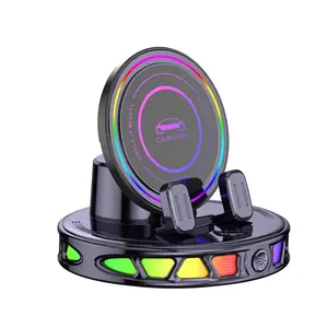 IMOLI 360° Rotating Wireless Charging Car Phone Mount with RGB Ambient Light – Ultra-Stable Vacuum Suction & Auto-Lock Holder for Dashboard & Windshield, Fits iPhone & Android