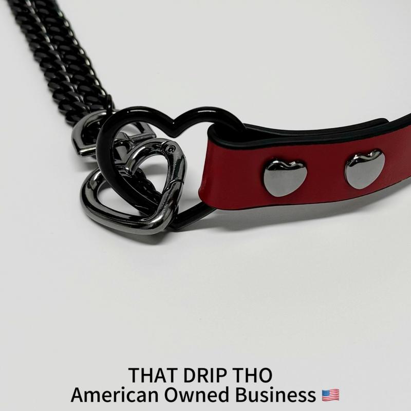 ThatDripTho Lucky Red Leather with Thick Chains, Movable Pulling Chain Daily Wear Leather Necklace Choker Punk, gothic-inspired accessories slipchaincollarwomen necklaces choking necklace male accessories gothic jewelry necklaces for women collar