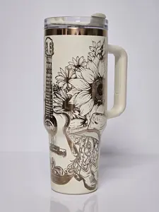 Western Floral Tumbler with Handle, Sunflower Cowgirl Cup, Guitar & Boots Mug, Country Coffee Travel Mug