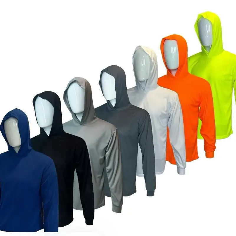 7 SHIRT PACK Hi Visibility ultra light weigh Long sleeve hoodie shirt / 100 % polyester birdeye Fabric for quick dry AVAIALBE IN VARIOUS COLORS